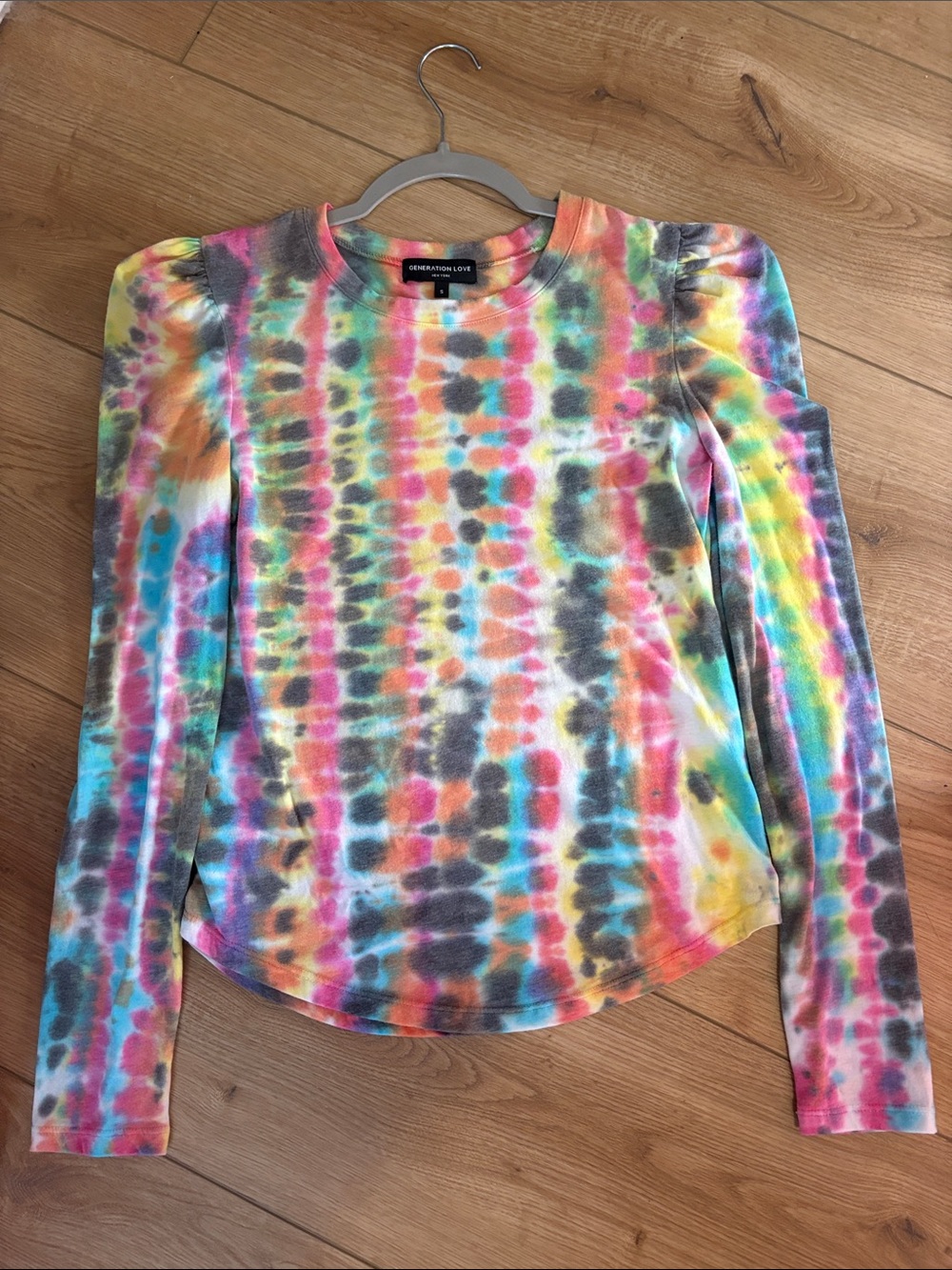 Generation Love Multicolor Tie-Dye Puff Shoulder Long Sleeve Top size small